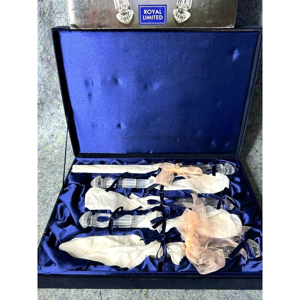 Royal Limited Serving Set Style 34302 Crystal Handles Velvet Case New Old Stock